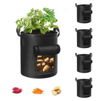 5-Pack Gallons Plant Grow Bag Potato Container Pots with Handles Garden Planter Black