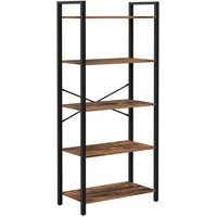 5 Tier Bookshelf Standing Display Storage Rack Rustic Brown