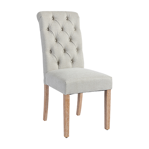 2x Dining Chair Beige Linen Fabric Seam Grid Pattern Deep Quilting Rubber Wood Legs