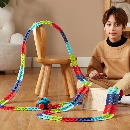 Changeable Track In The Dark Track with LED Light-Up Race Car Flexible Track Toy