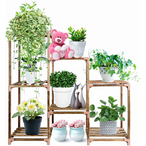 Wood Plant Stand Indoor Outdoor (3 Tiers 7 Potted Ladder)