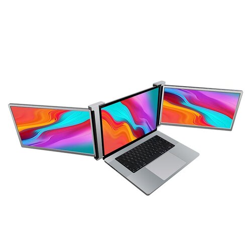 Dual Portable Triple Fold 1080P IPS FHD Monitor Screen Extender For Laptop 11.9" Grey