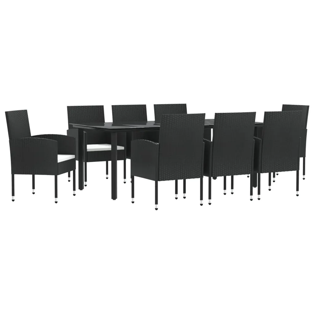 9 Piece Garden Dining Set Black Poly Rattan and Steel Price