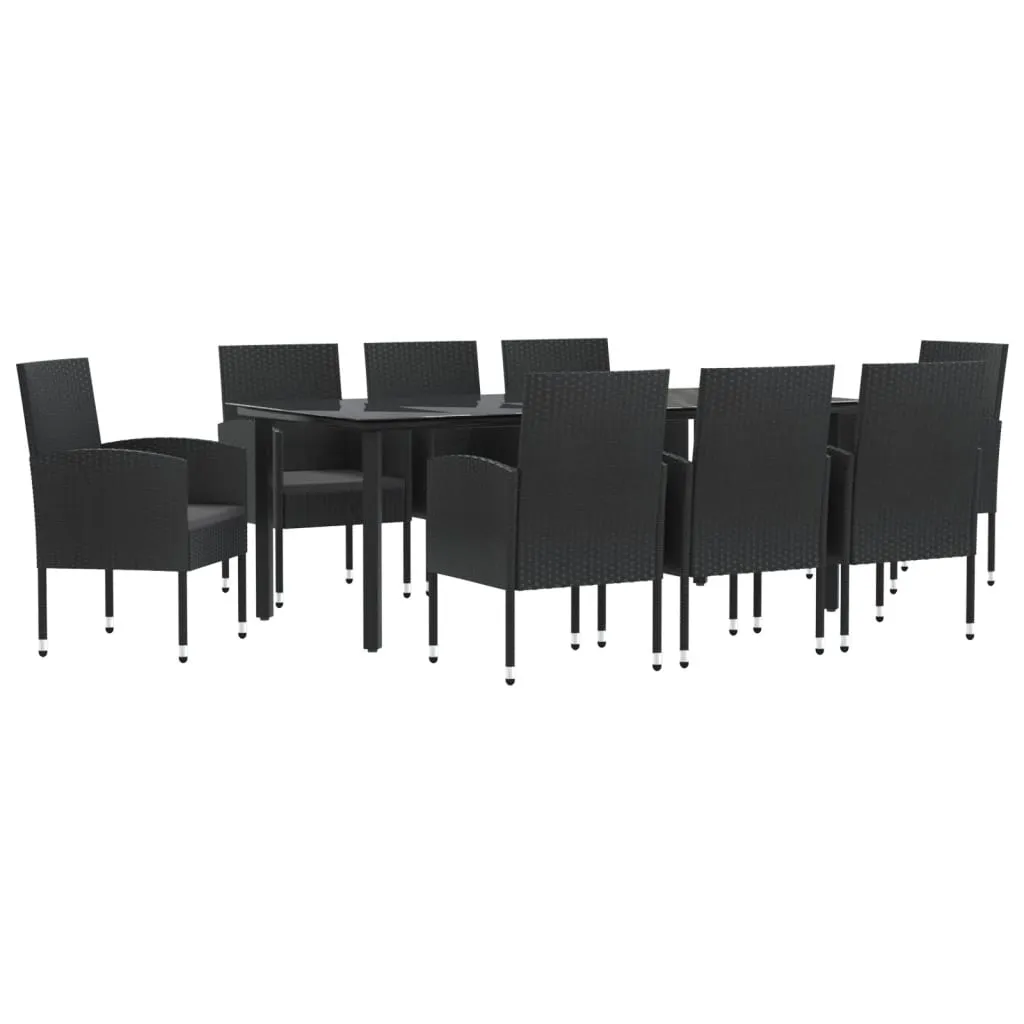 9 Piece Garden Dining Set Black Poly Rattan and Steel Price