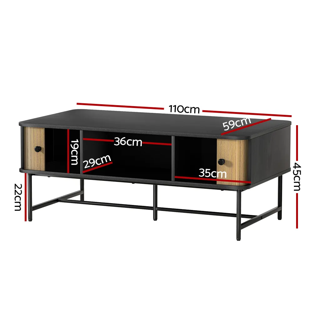 Coffee Table Sliding Drawer Door Black Boris Price