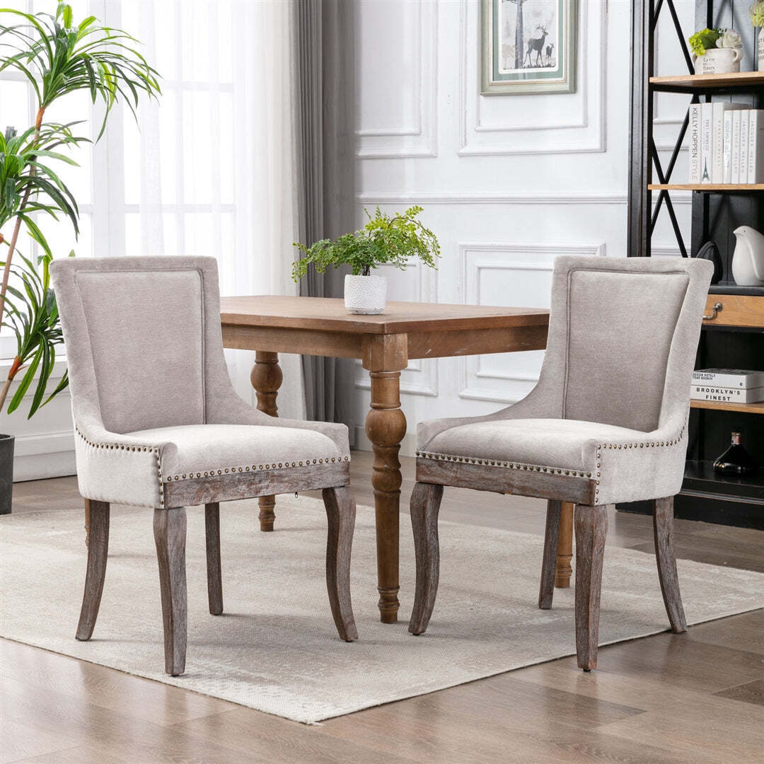 2X Solid Wood Fabric Upholstered Dining Chair Luxury Accent Chairs with Nailhead Price