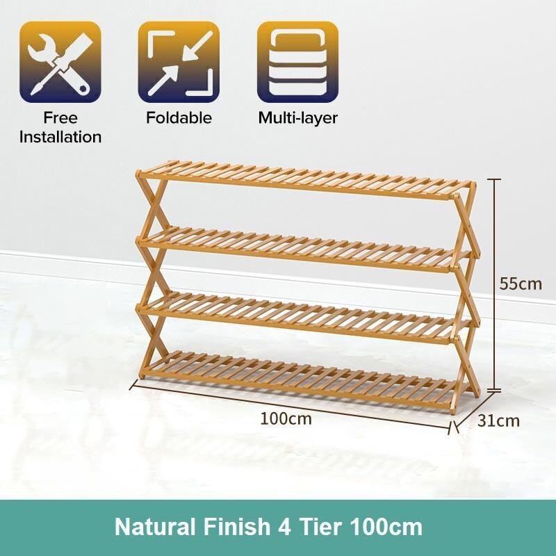 Multi-purpose Bamboo Collapsible Folding Storage Shoe Rack Shelf Organizer 100cm  Price