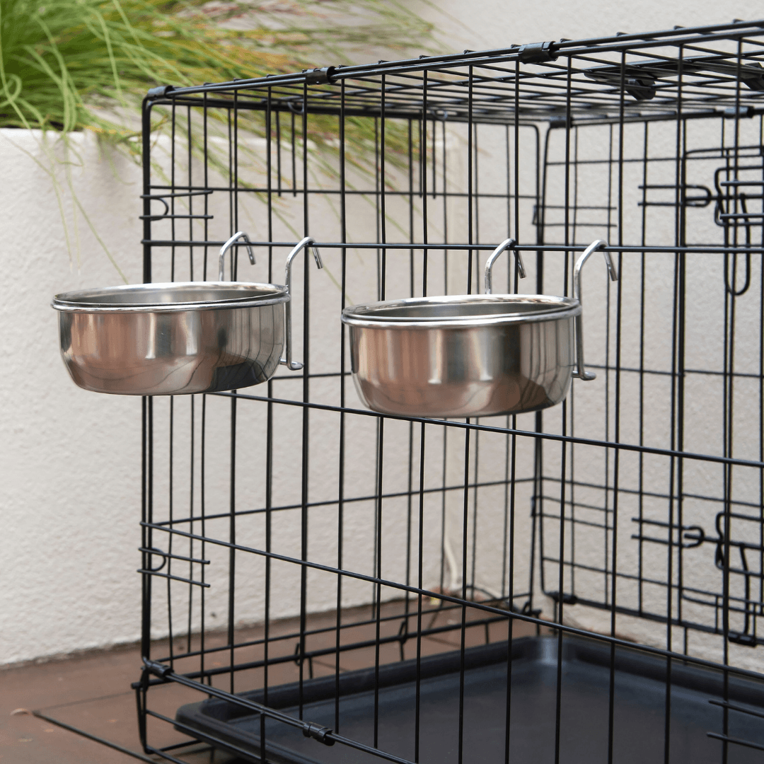 2 x Stainless Steel Pet Rabbit Bird Dog Cat Water Food Bowl Feeder Chicken Poultry Coop Cup Price