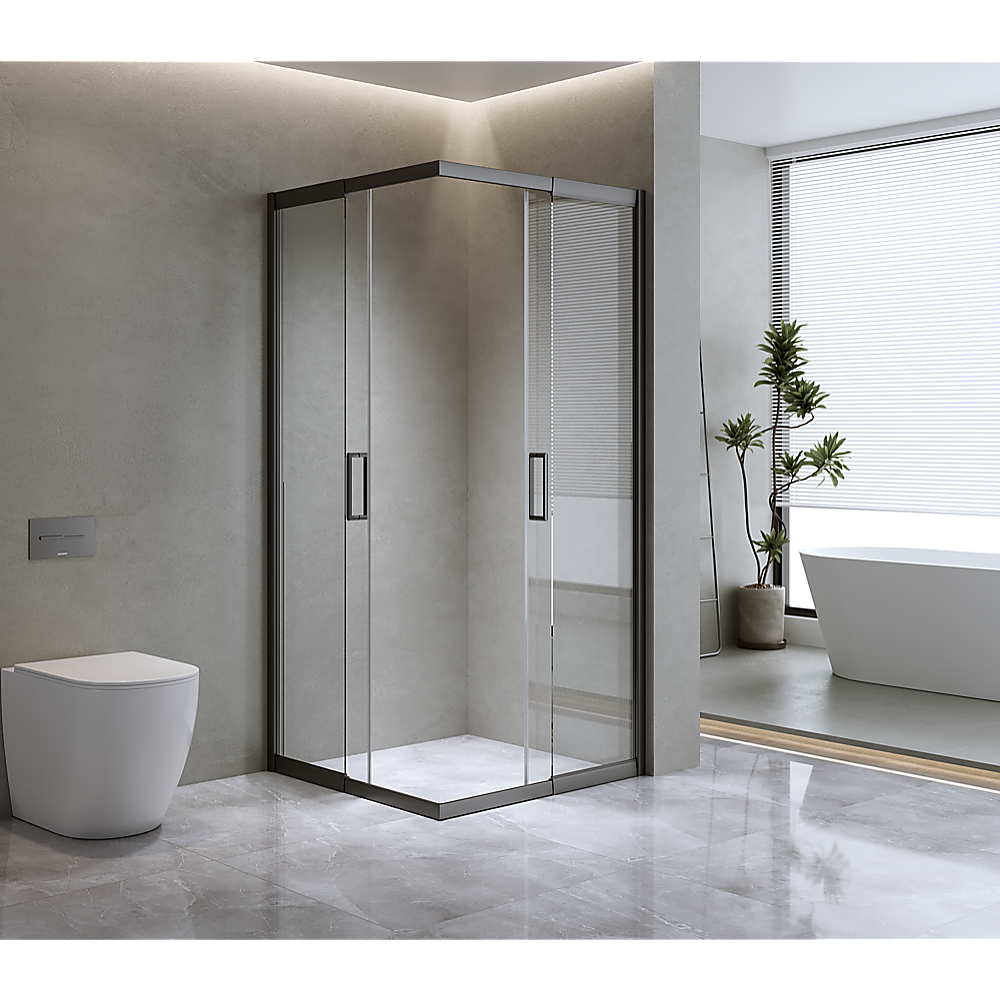 Adjustable 1100x1200mm Double Sliding Door Glass Shower Screen in Black Price