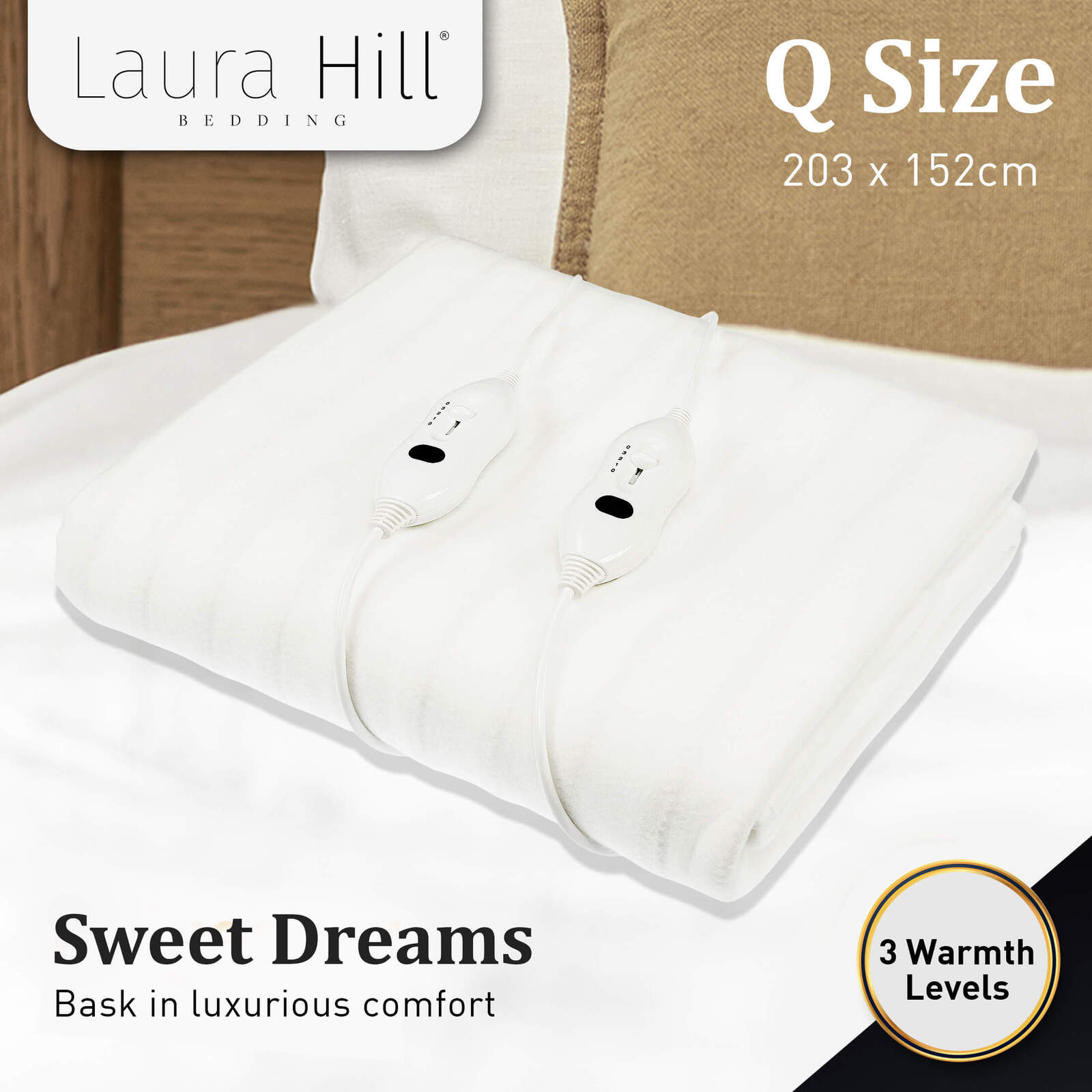 Laura Hill Heated Electric Blanket Queen Fitted Polyester - White Price