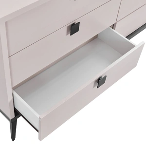 Queen 4 pcs Bedroom Suite with Dresser Fabric Upholstery MDF Combination of Champagne and Black Colour