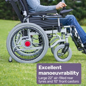 Power Electric Wheelchair, XL Wide Bariatric Chair Seat, Long Range, Airline Approved, Recline Adjustment, Lithium Battery, 22" Wheels, Headrest, Blac