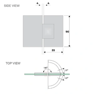 110cm Frameless Wall-to-Wall Shower Screen with Gunmetal F-Brackets and Floor F-Bracket, Brass Hinges & Square Knob Handle