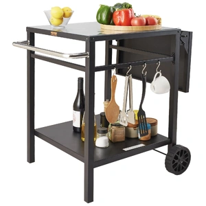 Outdoor Grill Dining Cart with Double-Shelf, 55*55cm BBQ Movable Food Prep Table, Multifunctional Foldable Iron Table Top, Portable Modular Carts for 