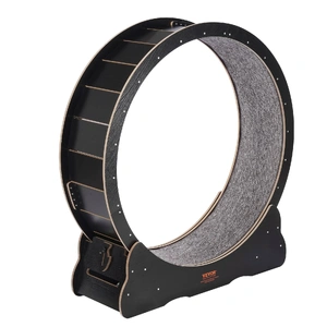 Wooden Cat Exercise Wheel, 43.3" Large Cat Treadmill Wheel for Indoor Cats, Cat Running Wheel with Detachable Carpet & Cat Teaser for Running/Walking/