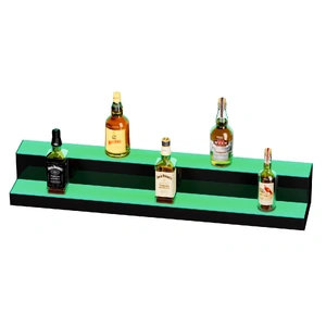 LED Lighted Liquor Bottle Display, 2 Tiers 40 Inch Commercial Illuminated Home Bar Shelf, 2 Steps Whiskey Rack Stand, Acrylic Drink Shelves with RF Re