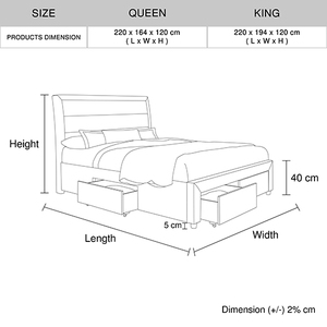 Storage Bed Frame King Fabric Upholstery in Light Grey with Base Drawers