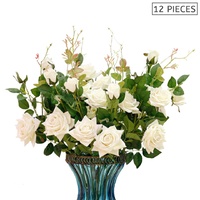 12pcs Artificial Silk Flower Fake Rose Bouquet Table Decor White