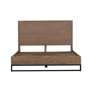 King Bed Frame Solid Wood Acacia Veneered Bedroom Furniture Steel Legs