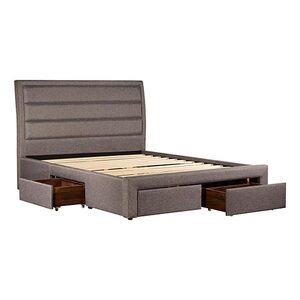 Storage Bed Frame King Fabric Upholstery in Light Grey with Base Drawers