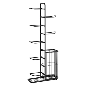 Ball Storage Rack Sports Equipment Organizer 7-Tier with Basket for Garage Gym Black