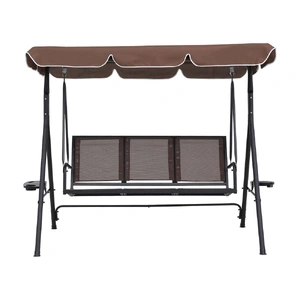Outdoor Swing Chair Garden Chair Canopy Cup Holder 3 Seater Brown