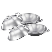 3-Ply 38cm Stainless Steel Double Handle Wok Frying Fry Pan Skillet with Lid