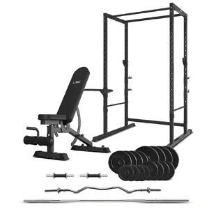 LSG GBH - 300 Power Rack + GBN - 006 14 - Level FID Exercise Bench + 90kg Weight Set Package