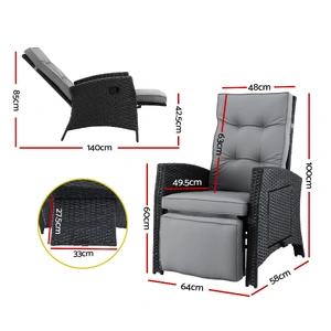 Outdoor Recliner Chairs Sun lounge Wicker Lounger Patio Furniture Adjustable Black