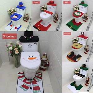 4pcs Christmas Toilet Seat Cover Rug Bathroom Set Santa Snowman Xmas Home D√©cor, Snowman A