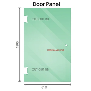 90x70cm Nickel Corner Frameless Shower Screen with Wall Channel and Floor Channel Brackets, Stainless Steel Hinges & Square Double Pull Handle