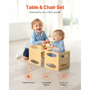 Montessori Weaning Table and Chair Set, Wooden Toddler Table and Chair Set for Aged 1-5, Adjustable Height Kids Montessori Chair and Activity Table, I