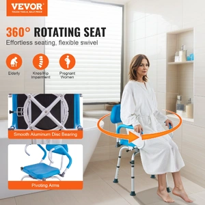 Swivel Shower Chair 360 Degree, Adjustable Shower Seat with Pivoting Arms & Padded Bath Seat for Inside Shower or Tub, Non-Slip Rotating Bathtub Chair