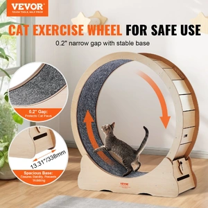 Wooden Cat Exercise Wheel, 43.3" Large Cat Treadmill Wheel for Indoor Cats, Cat Running Wheel with Detachable Carpet & Cat Teaser for Running/Walking/