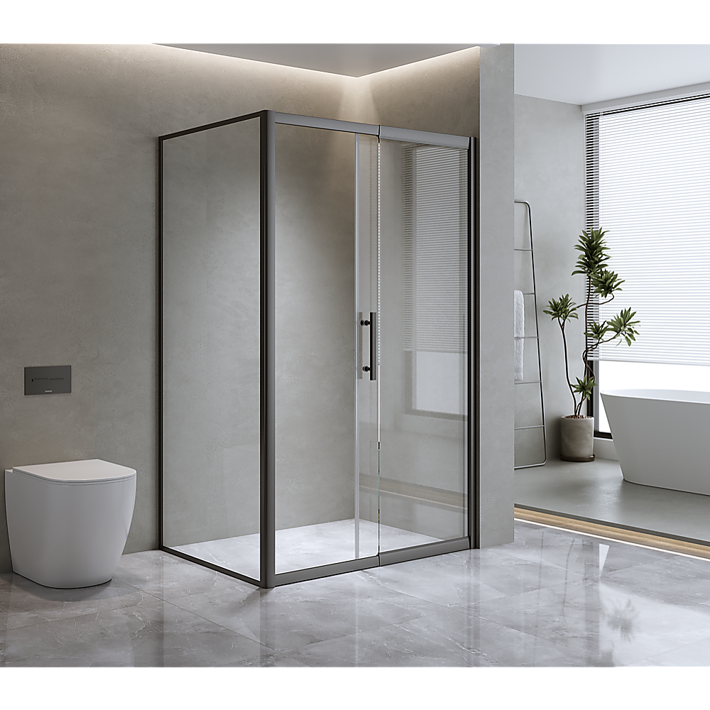 Adjustable 1300x800mm Single Door Corner Sliding Glass Shower Screen in Black Price