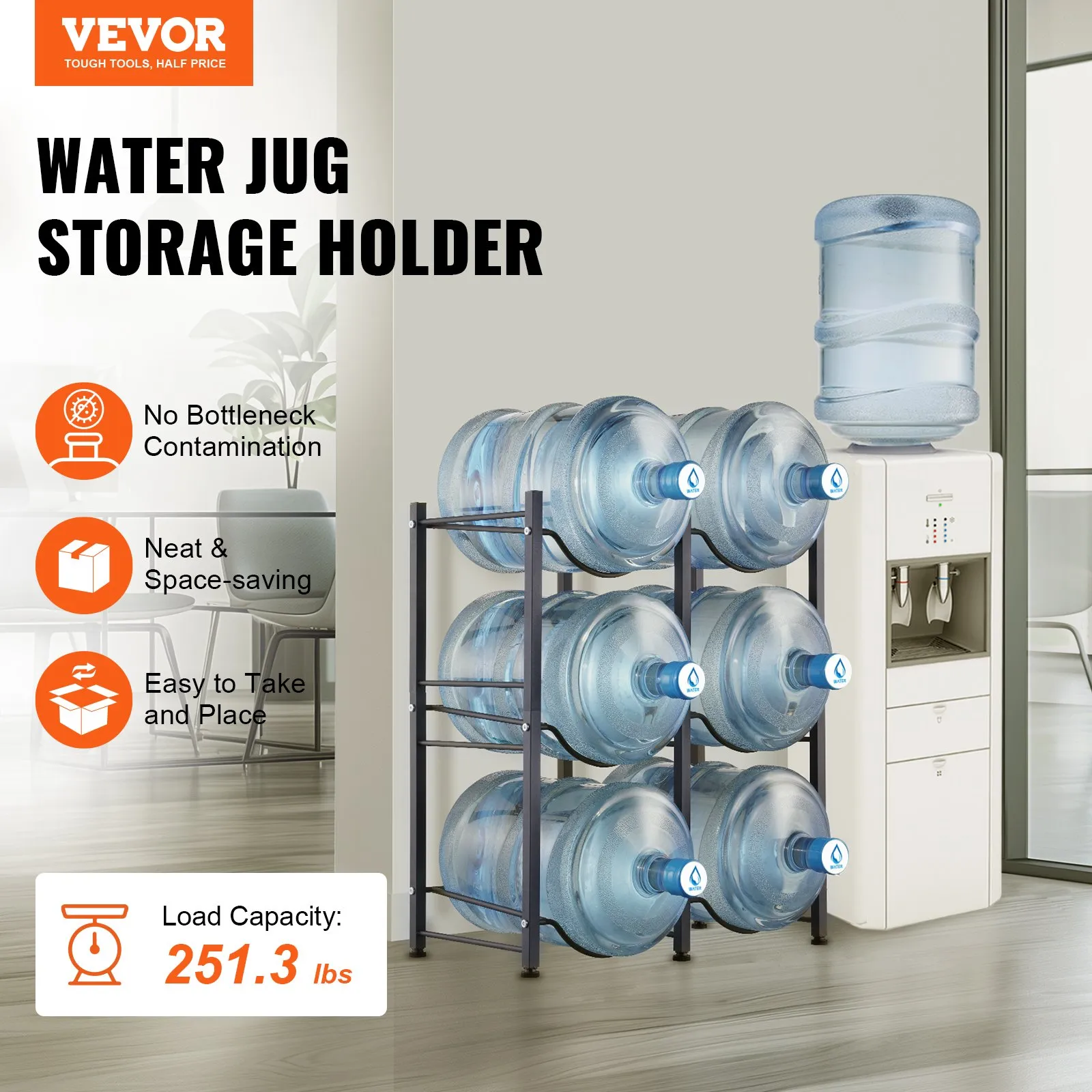 VEVOR 3 Tiers Water Jug Holder, 5 Gallon Water Bottle Holder, Double ...