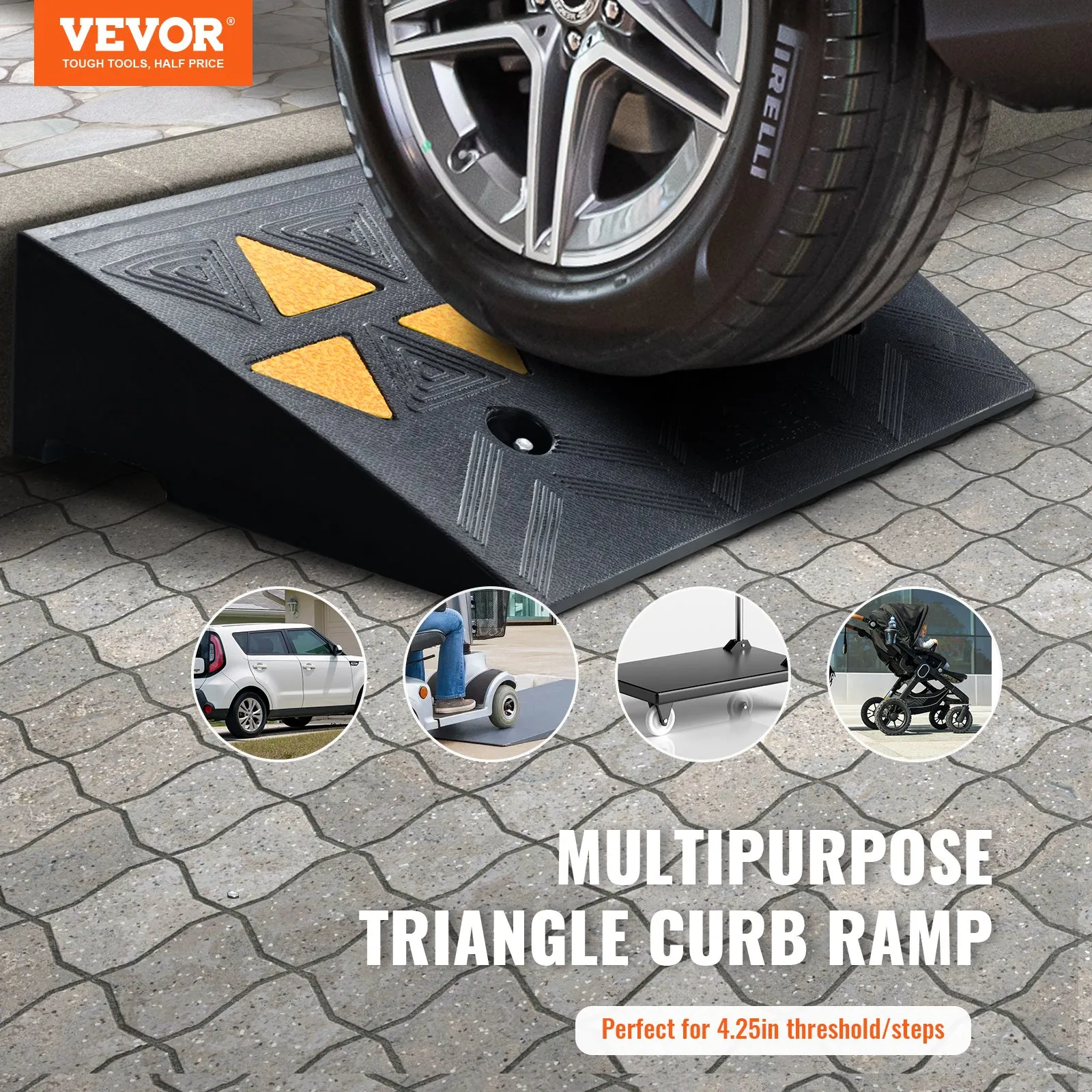 50cm Ramp VEVOR Rubber Curb Ramp 10.8 cm Rise Height Sidewalk Curb Ramp, 30 cm ...