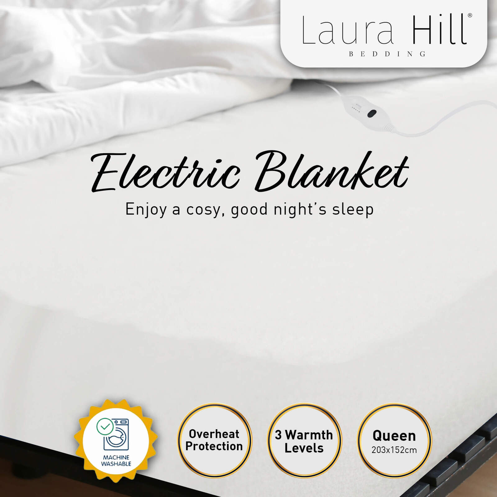 Laura Hill Heated Electric Blanket Queen Fitted Polyester - White Price