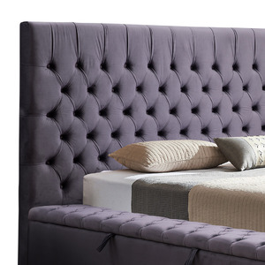 King Bed Frame Velvet Upholstery Dark Grey Tufted Headboard Deep Quilting