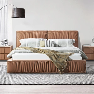 Louis King Bed Frame PU leather KD Slat in Wooden Legs
