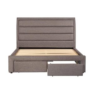 Storage Bed Frame King Fabric Upholstery in Light Grey with Base Drawers