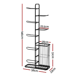 Ball Storage Rack Sports Equipment Organizer 7-Tier with Basket for Garage Gym Black