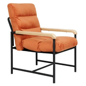 Metal Framed Lounge Chair Velvet in Orange