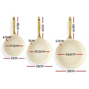 Frying Pan 3PCS Shades Frypan Set Ceramic Coating Multi Colour