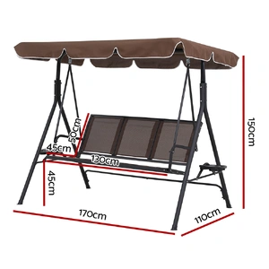 Outdoor Swing Chair Garden Chair Canopy Cup Holder 3 Seater Brown
