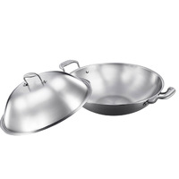 3-Ply 38cm Stainless Steel Double Handle Wok Frying Fry Pan Skillet with Lid