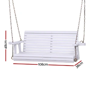 Porch Outdoor Swing Chair With Cup Holder Wooden Furniture 2 Seater