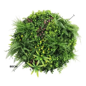 Slimline Artificial Green Wall Disc Art 80cm Country Fern UV Resistant (White)