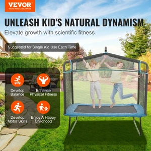 6FT Trampoline for Kids, 72" Indoor/Outdoor Toddlers Trampoline, Mini Baby Trampoline with Safety Enclosure Net, Gymnastics Bar, Hammock, Recreational