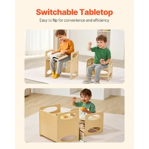 Montessori Weaning Table and Chair Set, Wooden Toddler Table and Chair Set for Aged 1-5, Adjustable Height Kids Montessori Chair and Activity Table, I